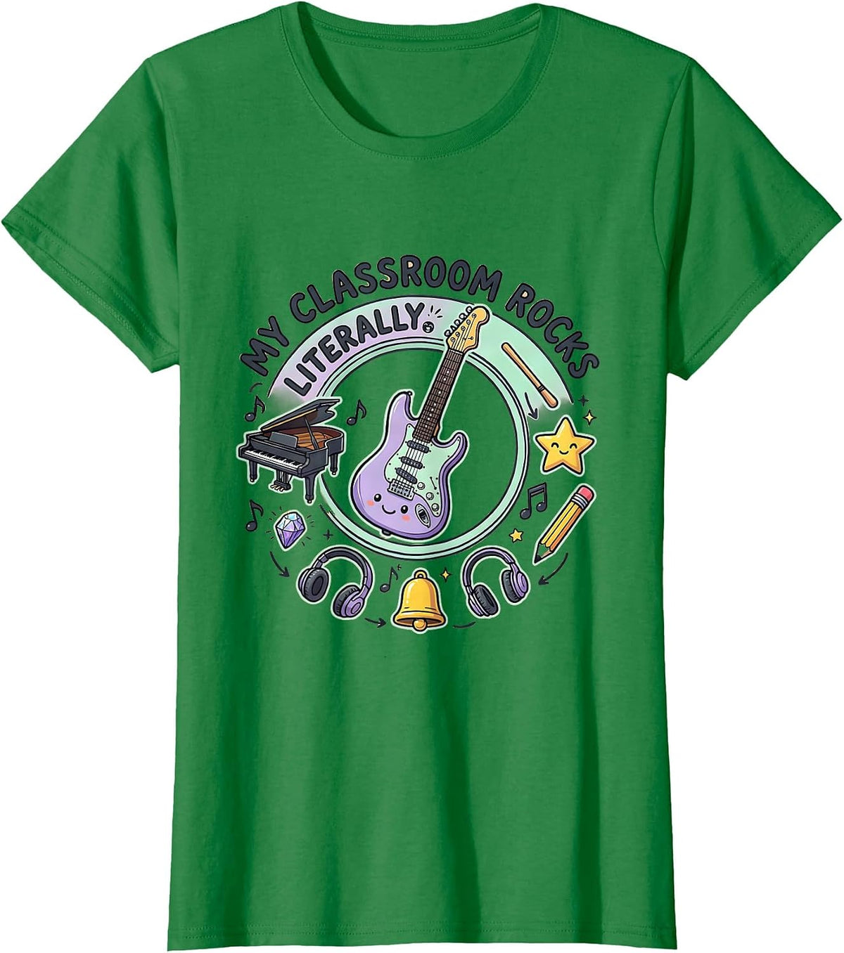 My Classroom Rocks Literally Music Teacher Design T-Shirt - Kelly Green