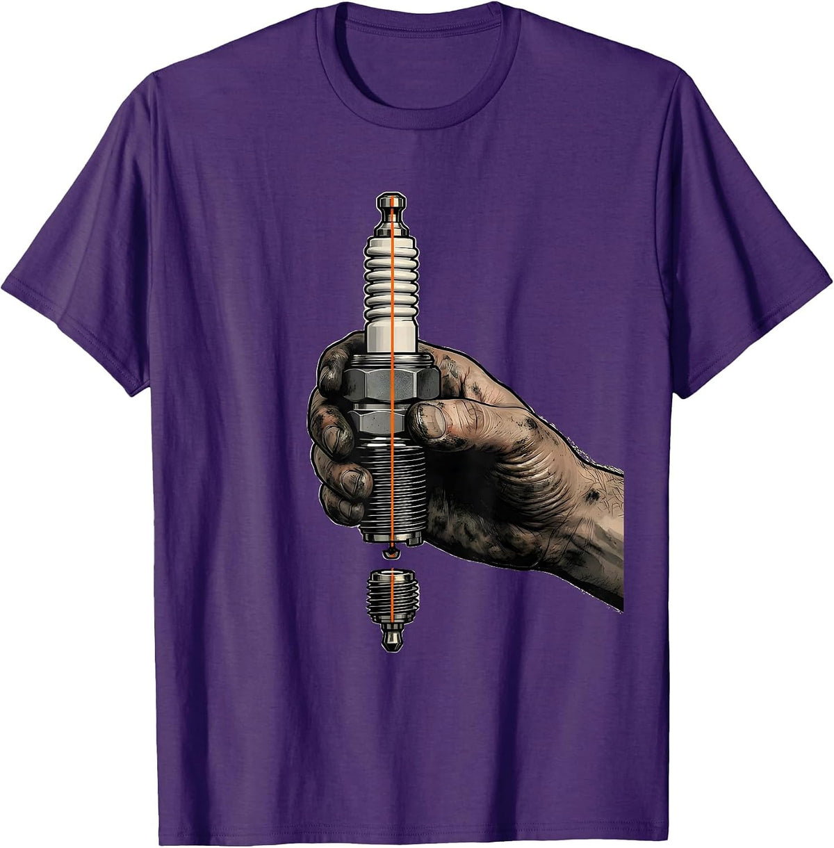 Men's Mechanic Grease Hand Spark Plug Graphic Tee T-Shirt - Purple