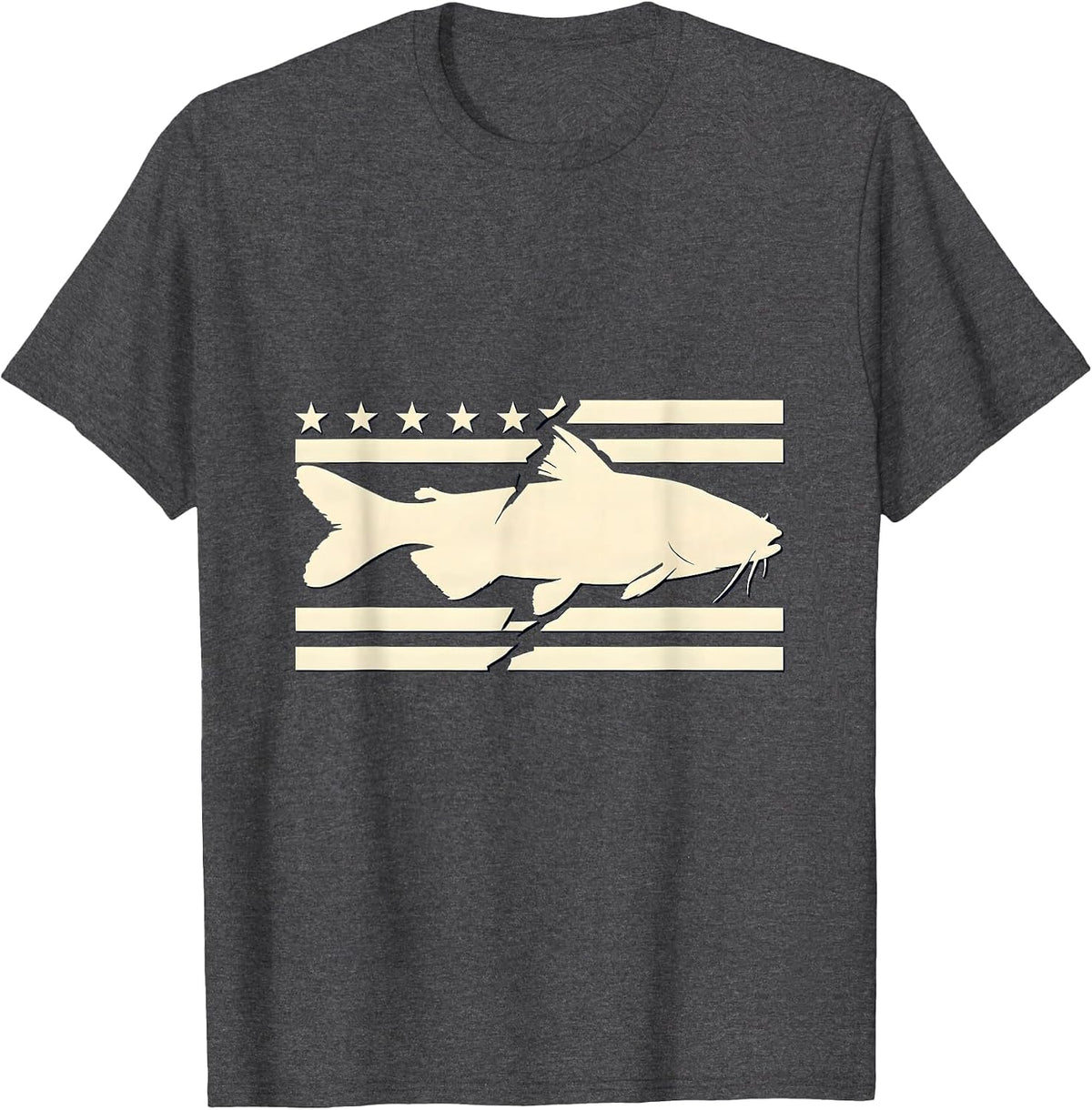 Broad Channel Catfish Silhouette Camo Fishing Humor T-Shirt - Dark Heather Grey