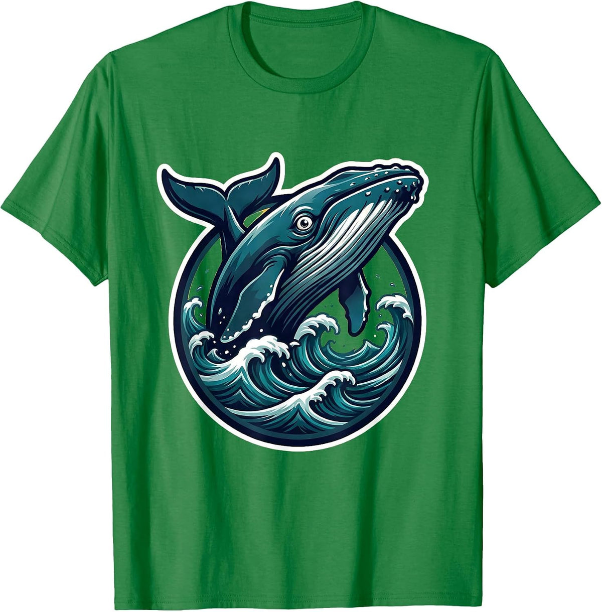 Men's Whale Breaching Ocean Waves Graphic Design T-Shirt - Kelly Green