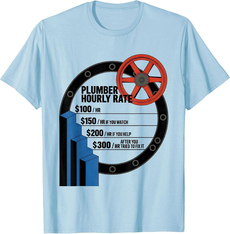 Men's Plumber Hourly Rate Funny Plumbing Gift T-Shirt - Baby Blue