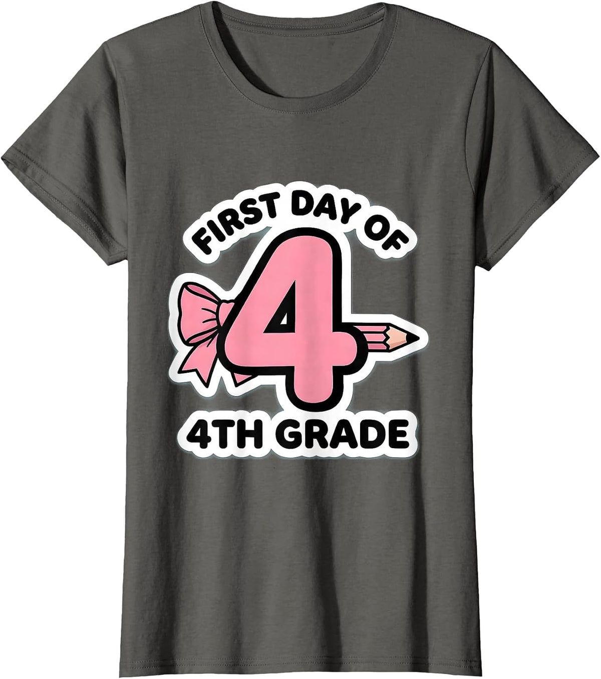 Women's First Day Of 4th Grade Coquette Bow Pencil Back To School T-Shirt - Asphalt Grey