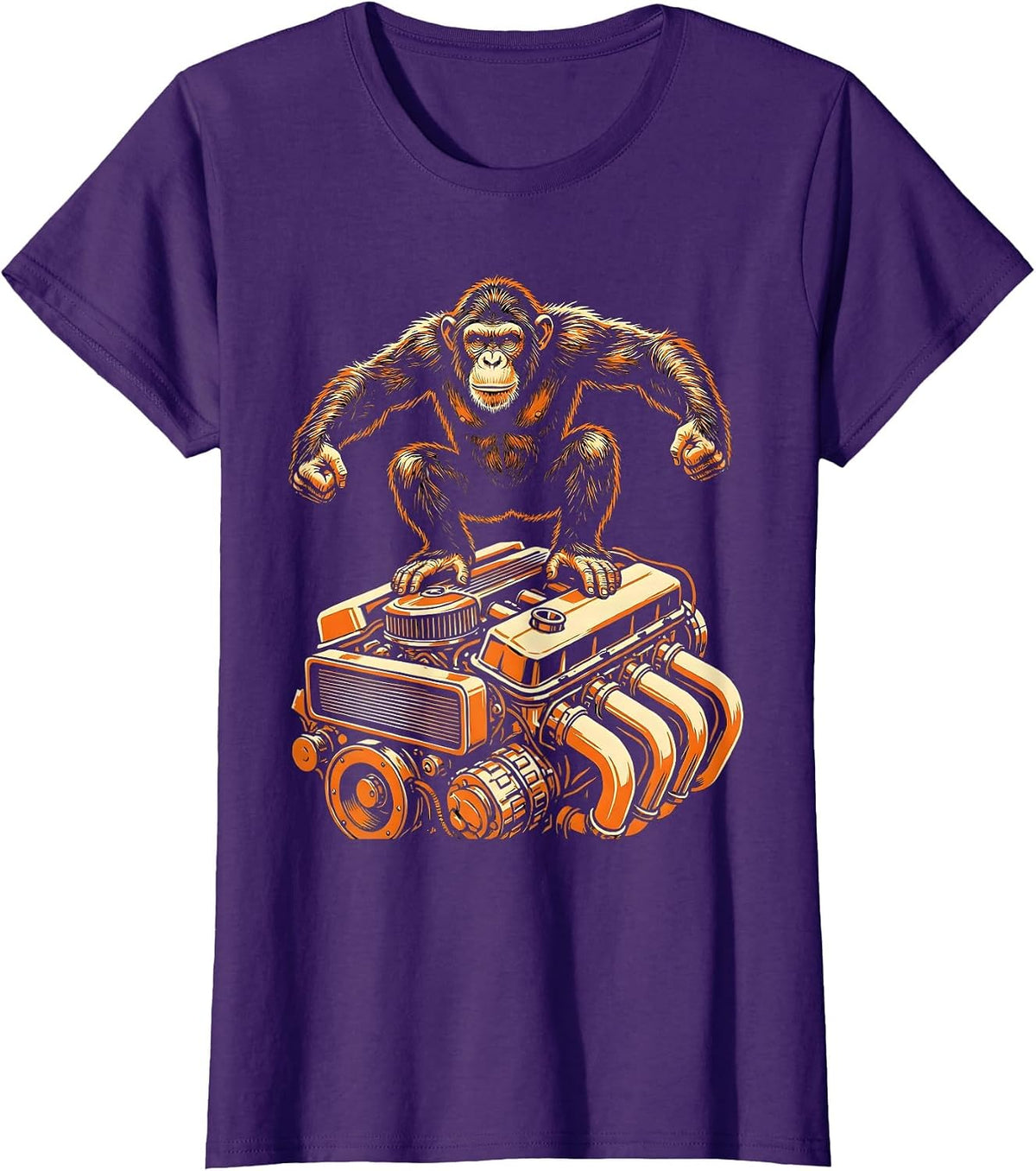 Women's Grease Monkey Mechanic Sitting on Car Engine T-Shirt - Purple