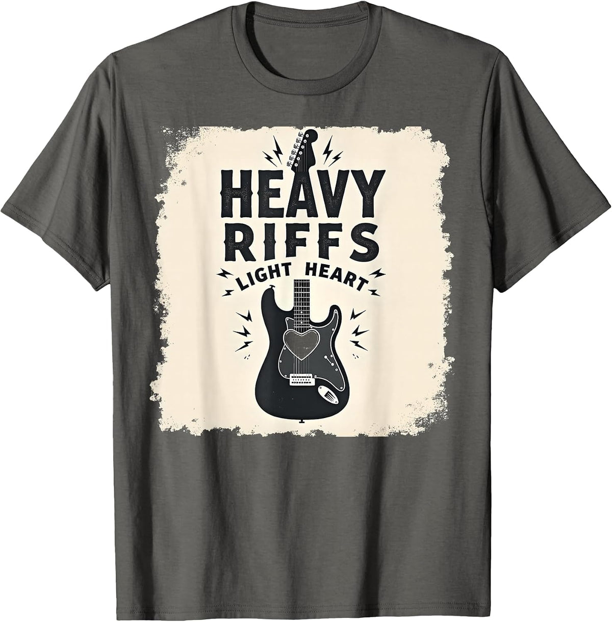 Heavy Riffs Light Heart Rock Music Design T-Shirt - Asphalt Grey