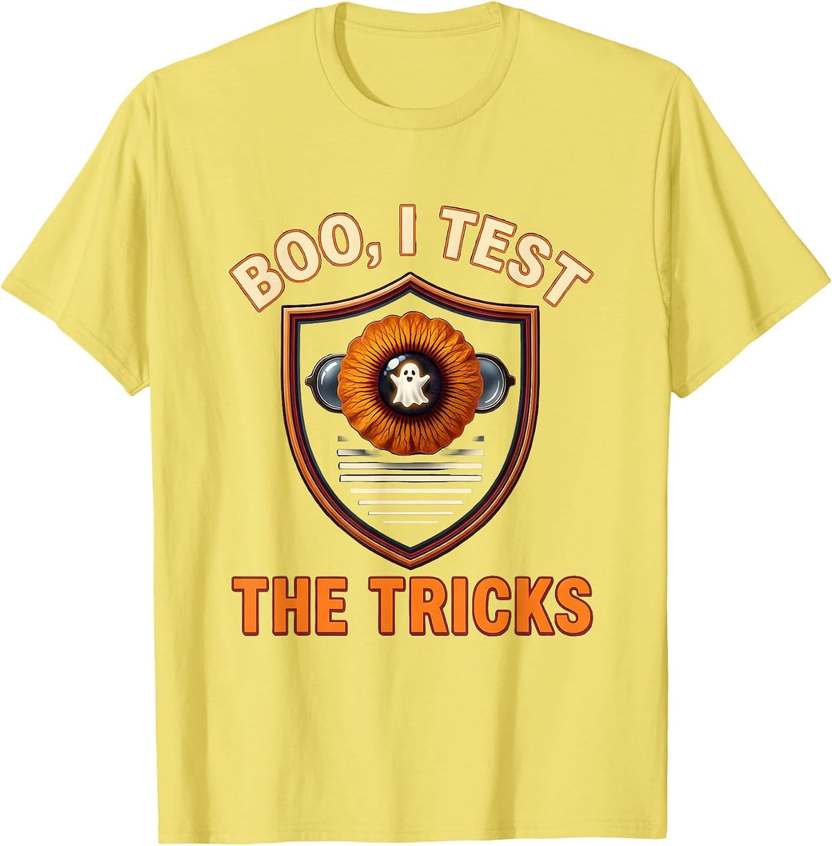 Men's Boo I Test The Tricks Halloween Optometrist Eye Doctor Pun T-Shirt - Lemon Yellow