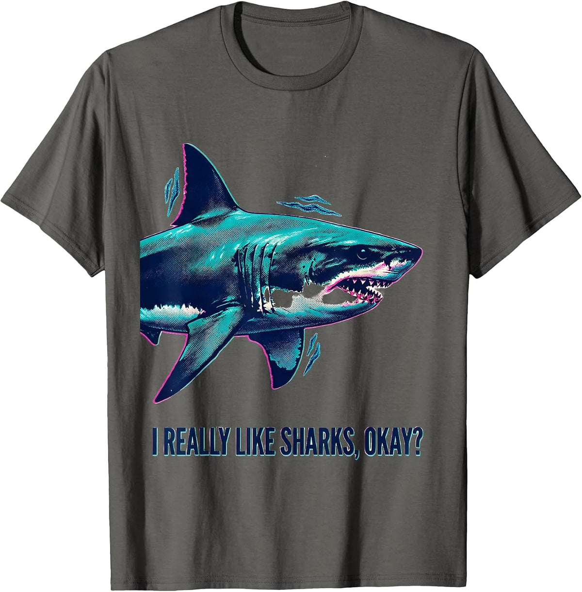 Men's I Really Like Sharks Okay? Cute Whale Shark Humor Ocean T-Shirt - Asphalt Grey