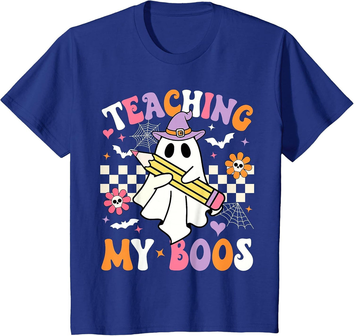 Teaching My Boos Ghost Teacher Cute Groovy Halloween Teacher T-Shirt - Royal Blue