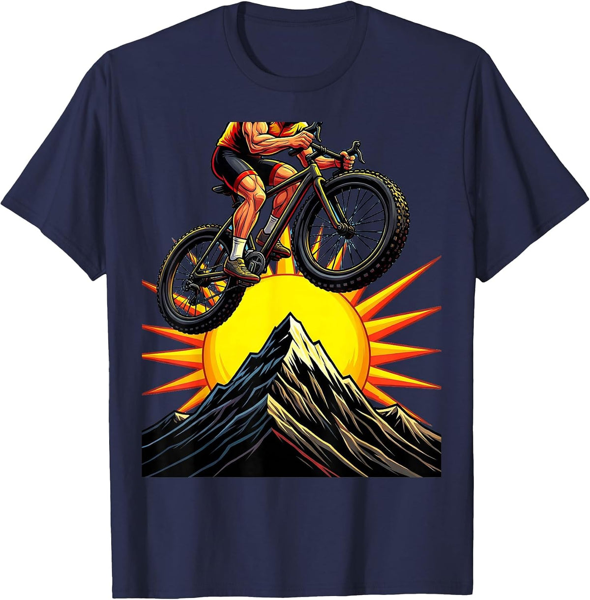Cyclist Silhouette Mountain Peak Graphic T-Shirt - Navy Blue