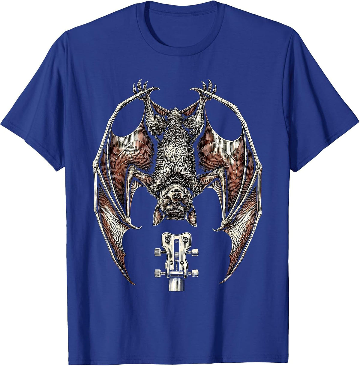 Men's Bat on Guitar Tremolo Arm Rock Music Graphic T-Shirt - Royal Blue