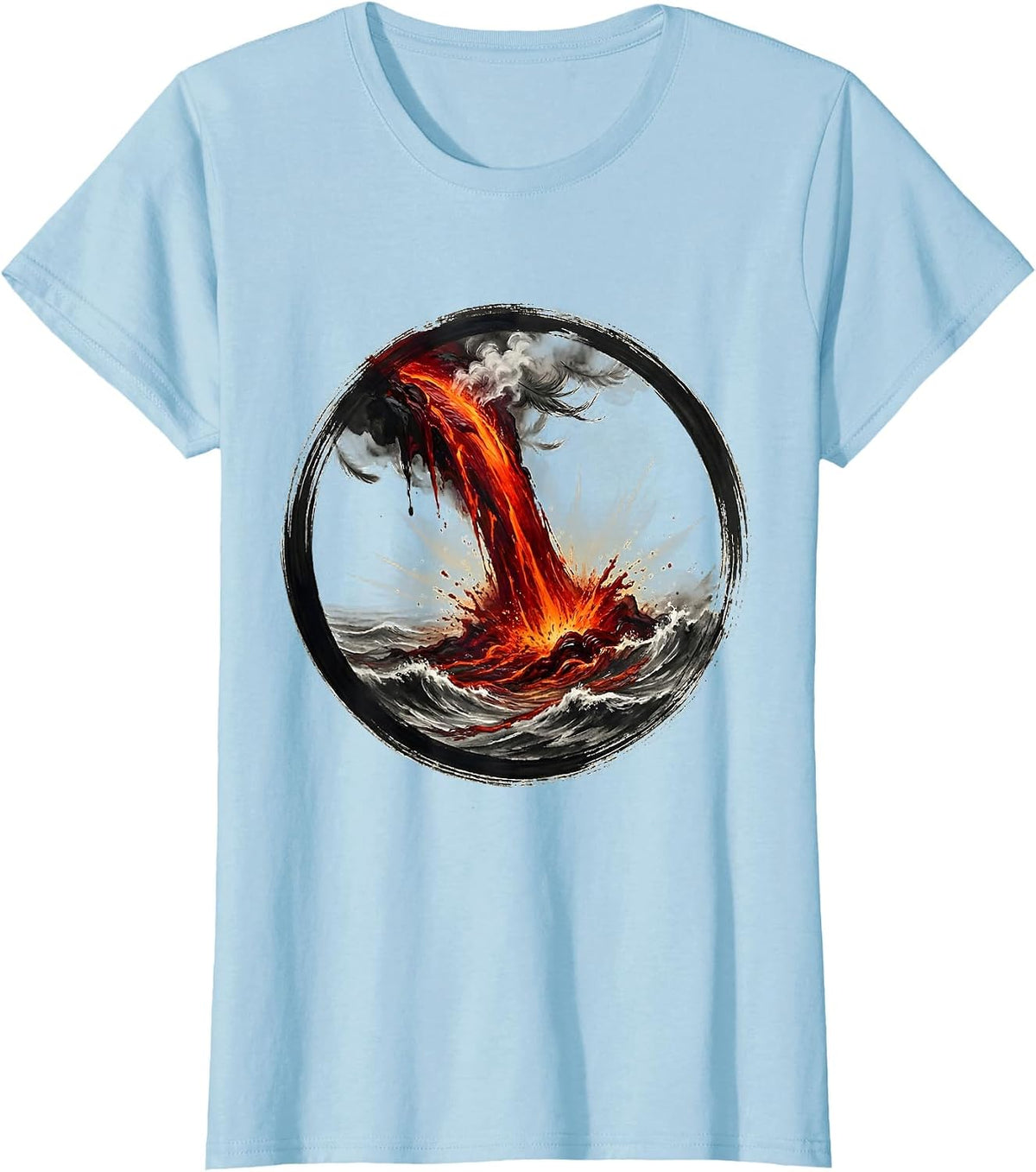 Hawaiian Lava Flow Ocean Shoreline Graphic T-Shirt - Baby Blue