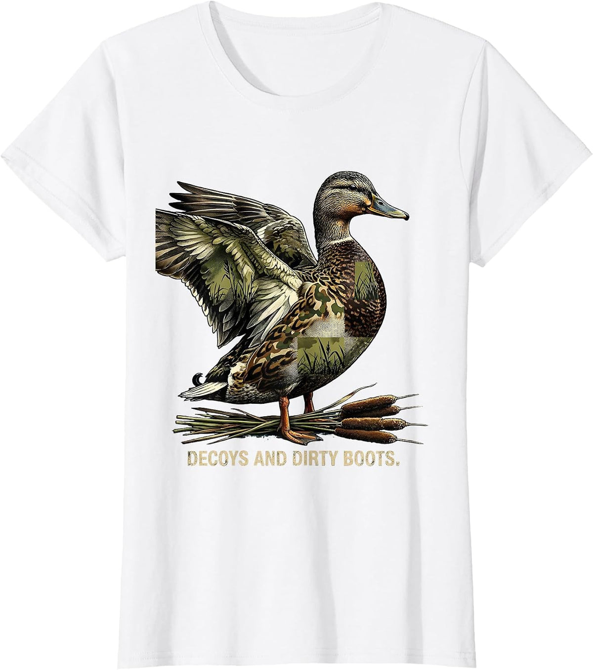 Decoys and Dirty Boots Duck Camo Hunting Design T-Shirt - White