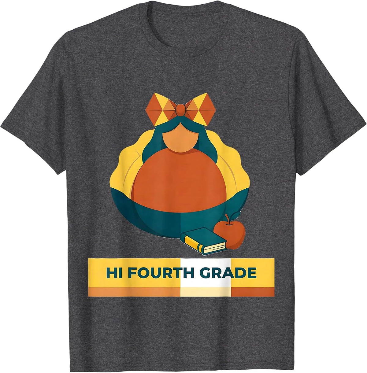 Hi Fourth Grade Cute Dumpling Girl Back to School First Day T-Shirt - Dark Heather Grey