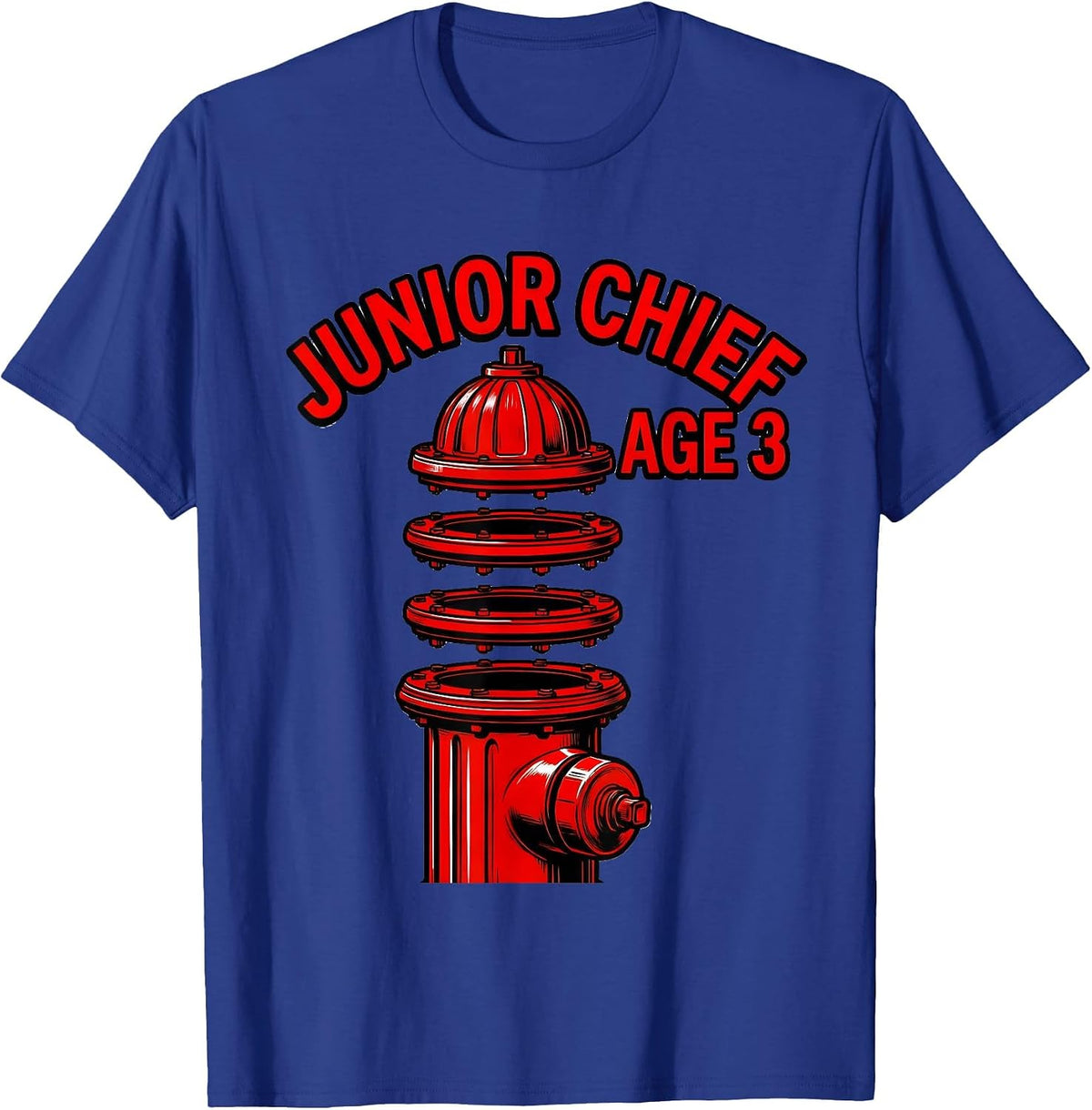Junior Chief Age 3 Fire Truck Firefighter Birthday Boy Party T-Shirt - Royal Blue