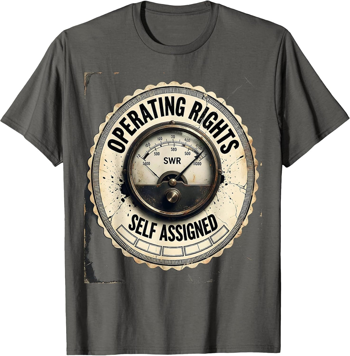 Operating Rights Self Assigned Distressed Ham Radio Operator T-Shirt - Asphalt Grey