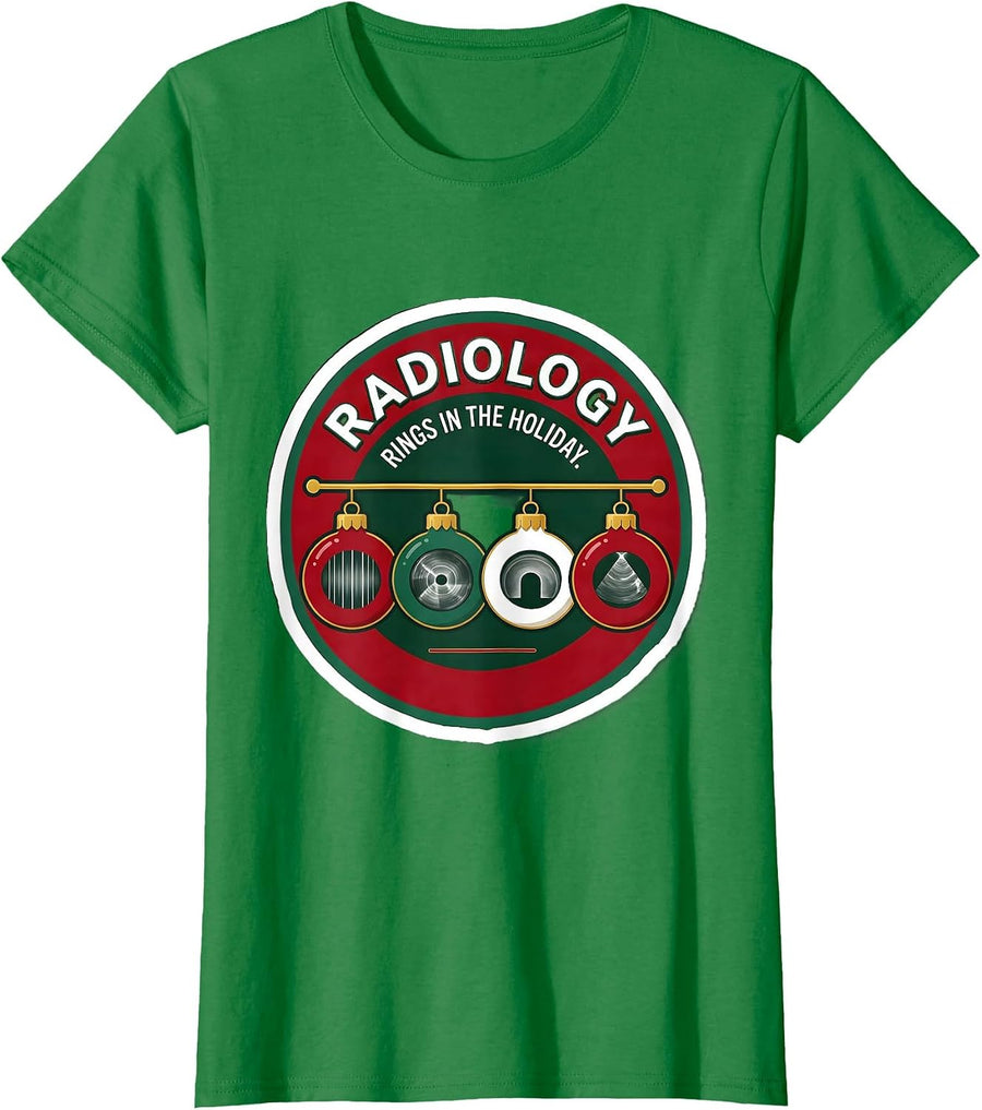 Women's Radiology Rings In The Holiday Funny Xray Tech Christmas T-Shirt - Kelly Green