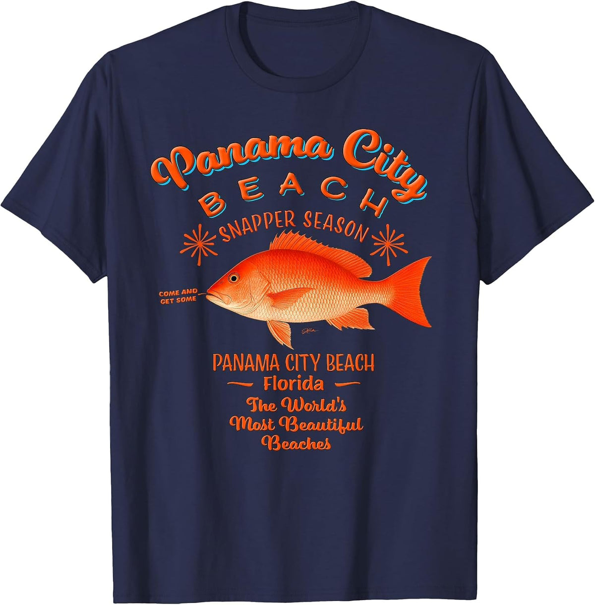 Panama City Beach, Florida, Red Snapper Fishing T-Shirt - Navy Blue