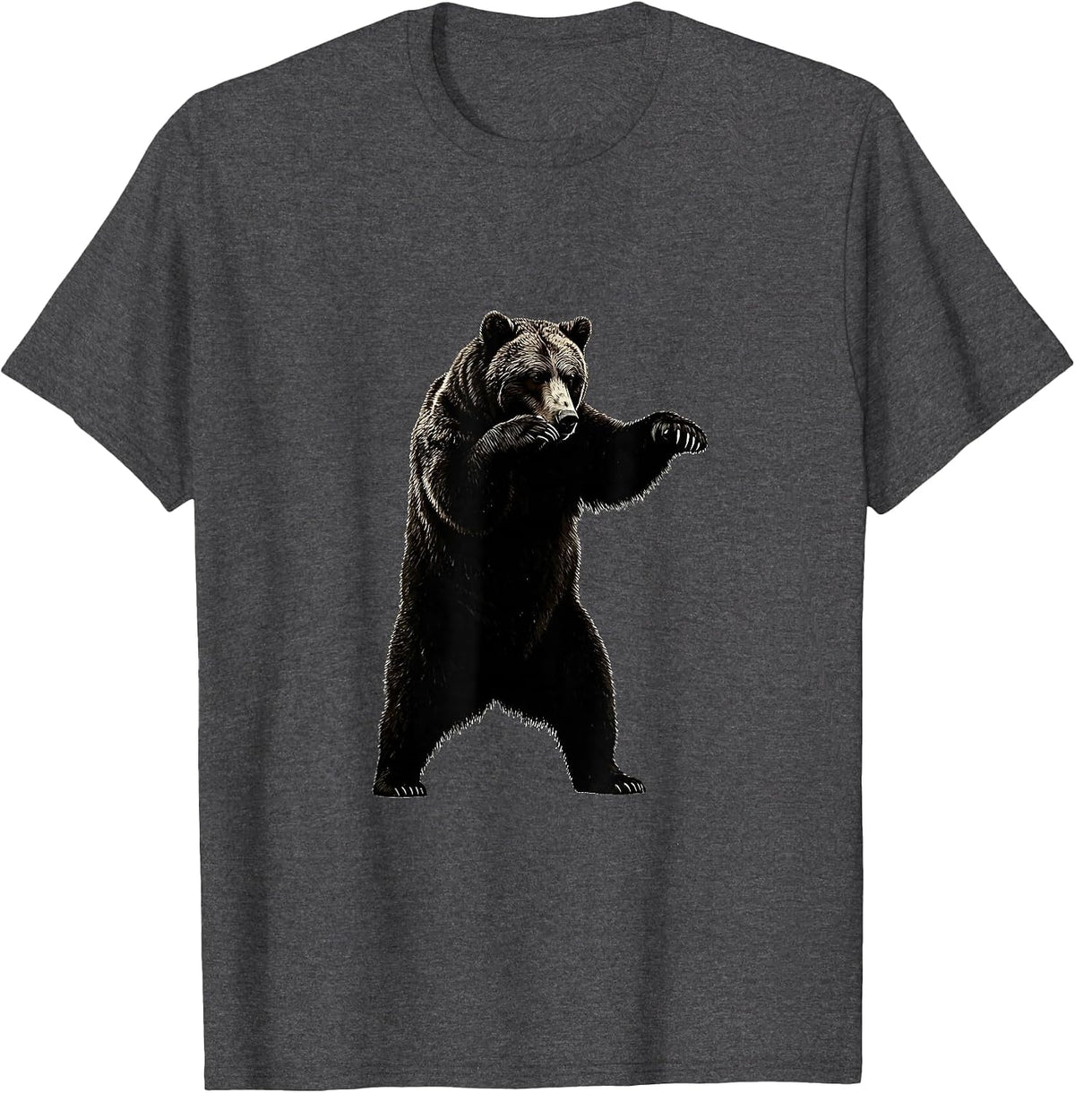 Bear Boxing Fighting Stance Graphic Tee T-Shirt - Dark Heather Grey
