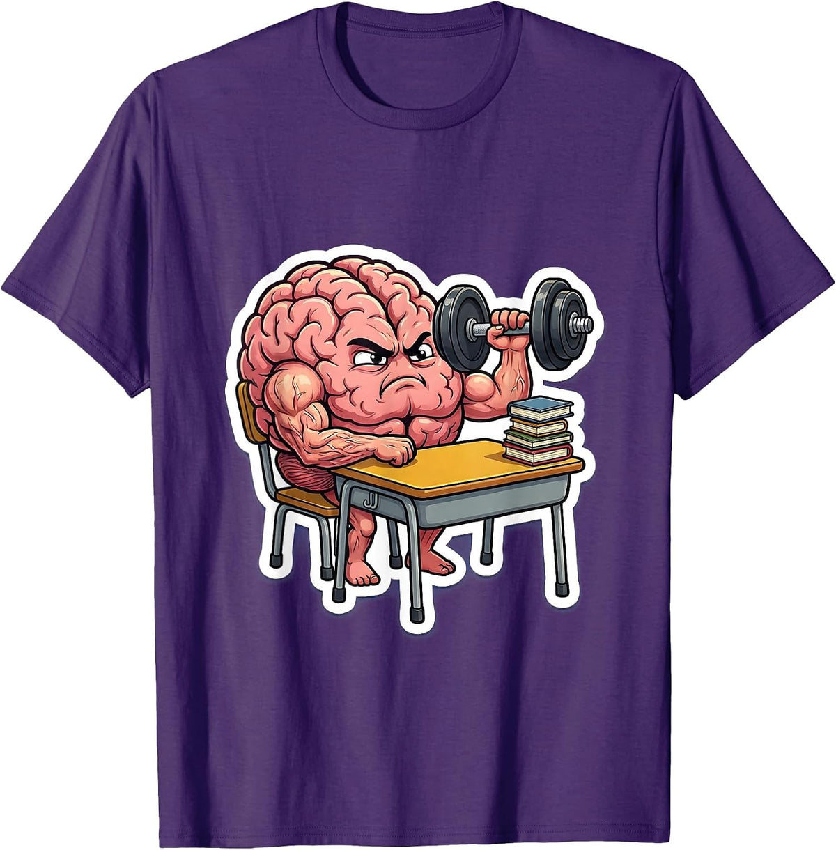 Funny Teacher Brain Lifting Weights Gym Humor T-Shirt - Purple
