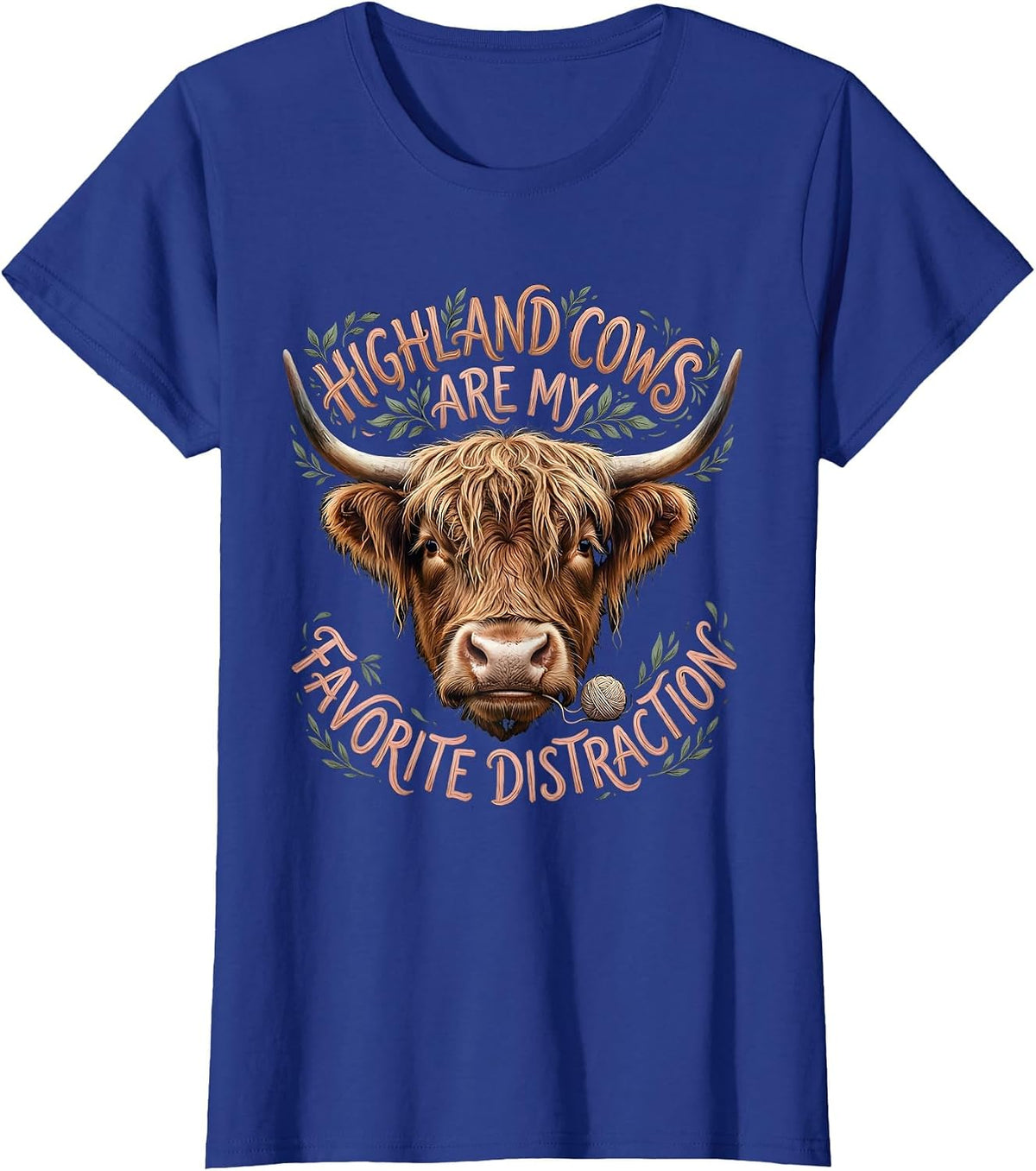 Women's Highland Cows Are My Favorite Distraction Funny T-Shirt - Royal Blue