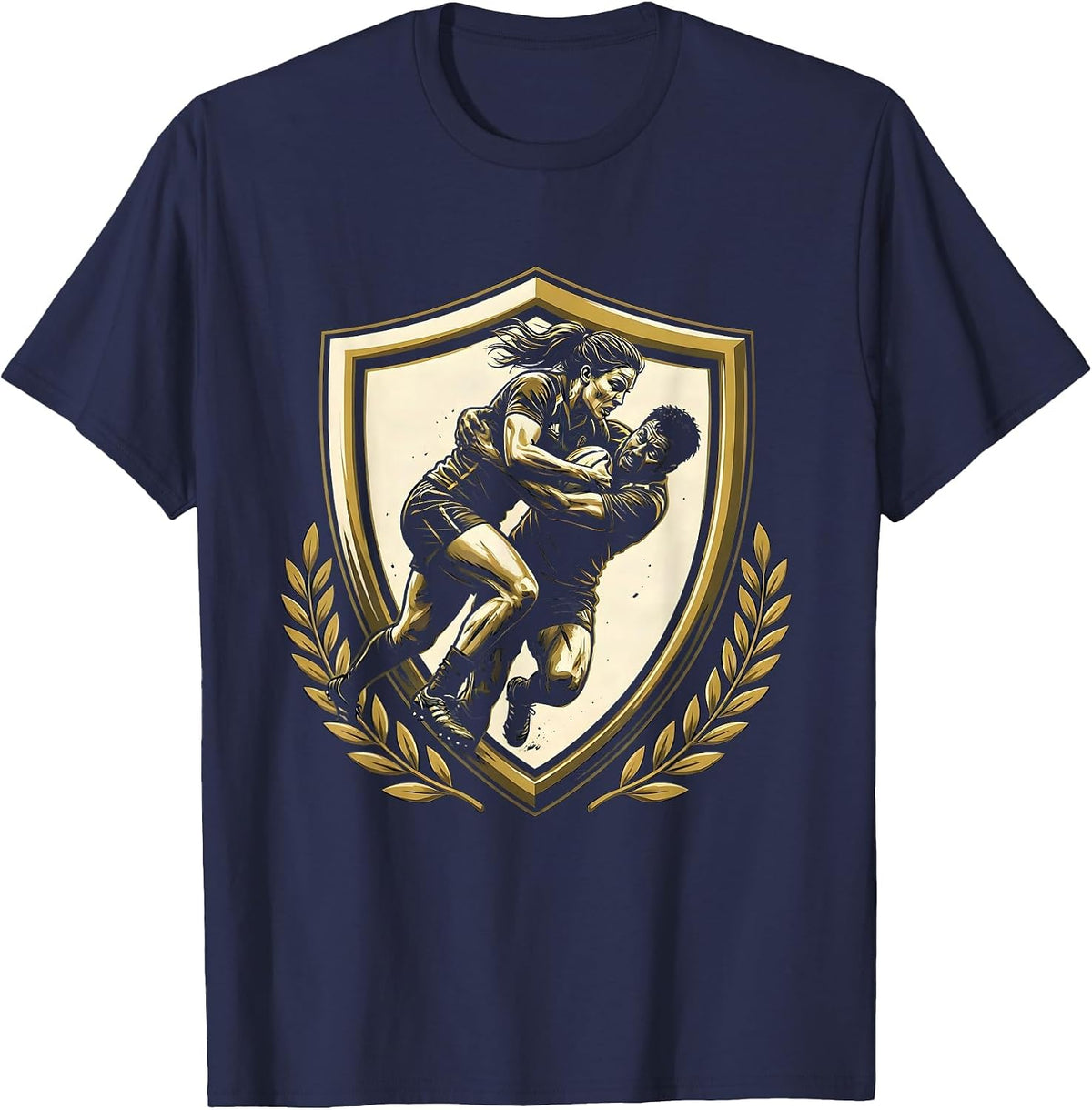 Rugby Tackle Power Graphic Design T-Shirt - Navy Blue