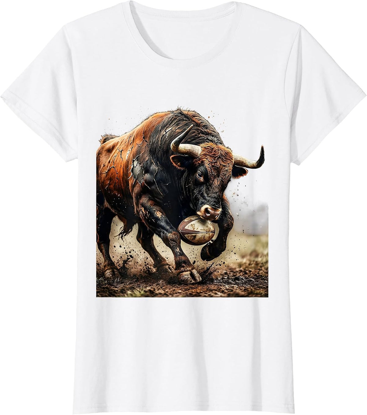 Charging Bull Rugby Player Graphic Tee T-Shirt - White