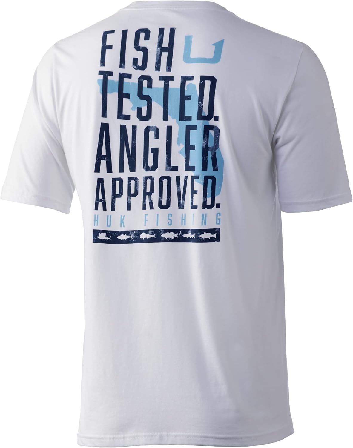 HUK Men's Short Sleeve Tee | Performance Fishing T-Shirt - Florida Tested - White Small