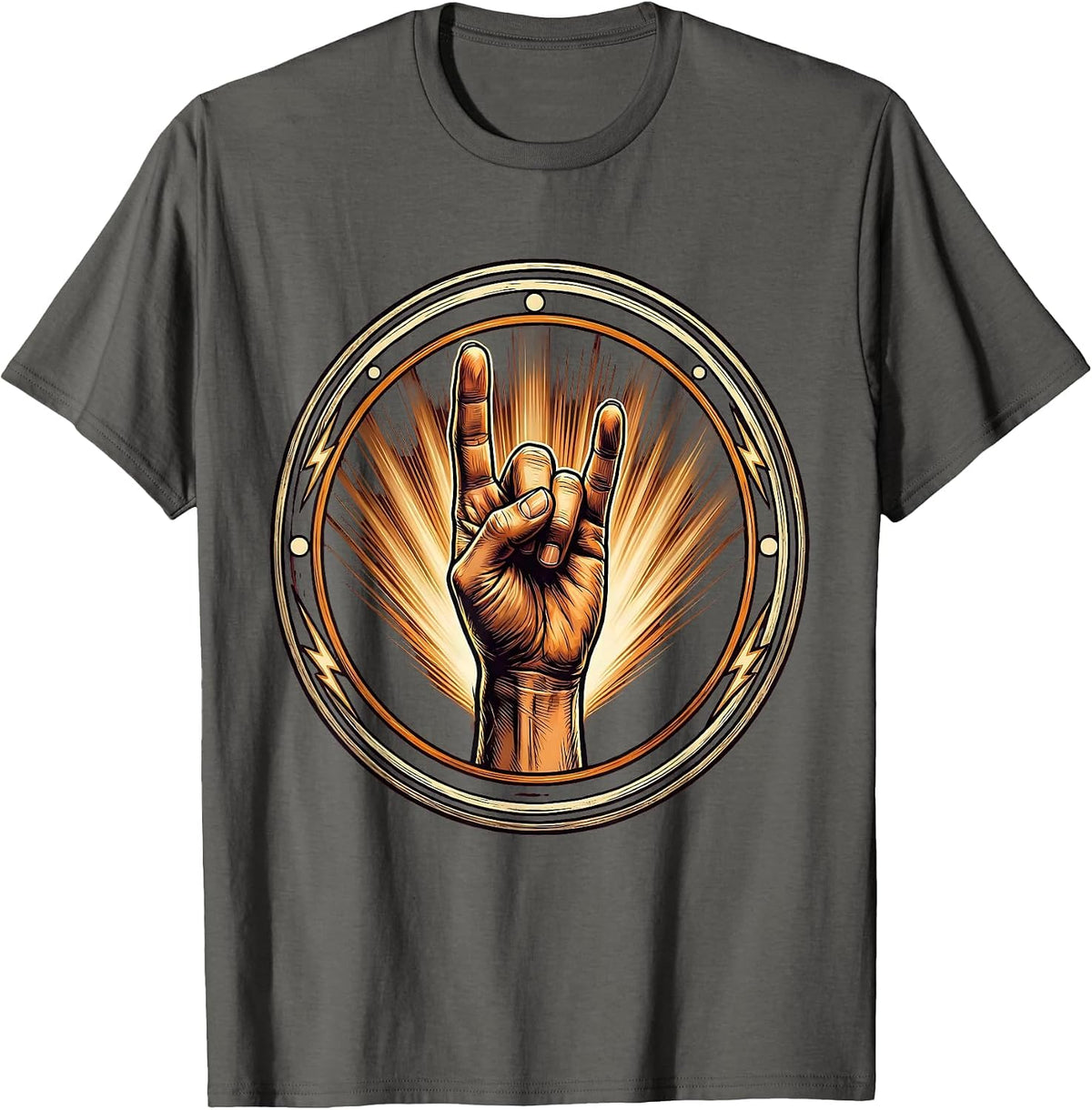 Rock Devil Horns Hand Sign Spotlight Graphic T-Shirt - Asphalt Grey