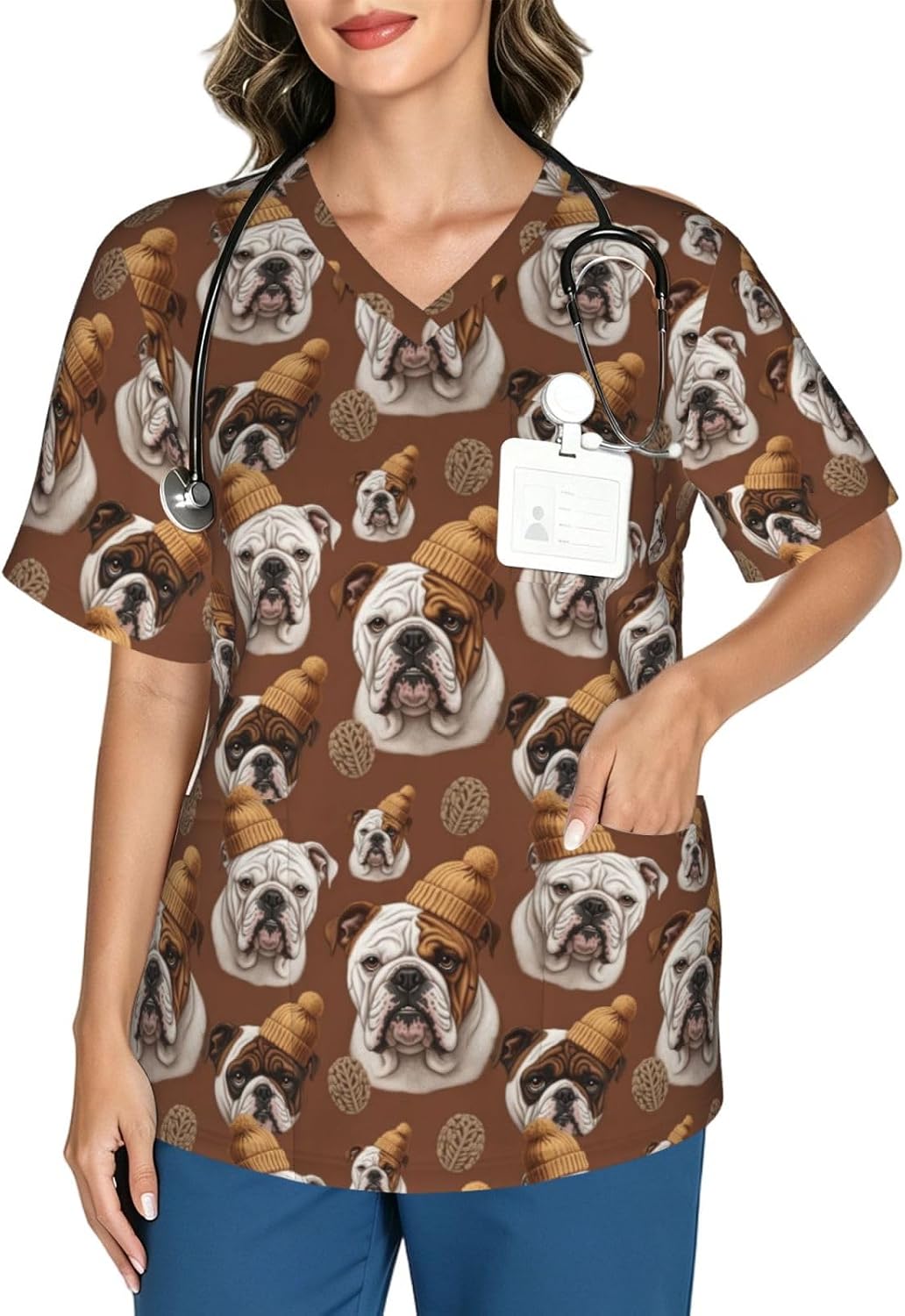 Supdreamc Women's Scrub Top Flexible V Neck Short Sleeve Nursing Uniform - Pattern (781)