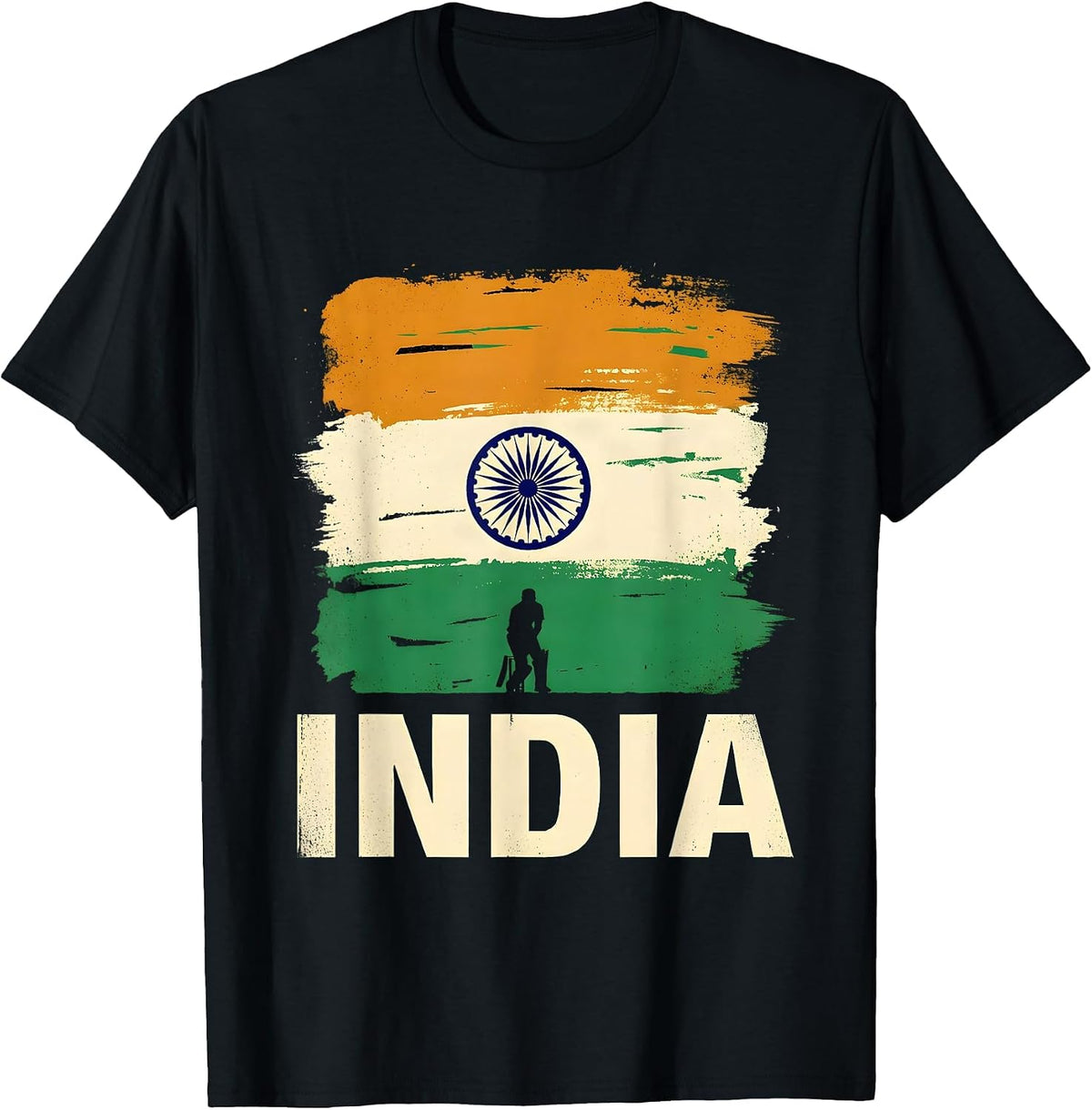 Men's India Screenprint Poster National Pride Cricket Fan T-Shirt - Black