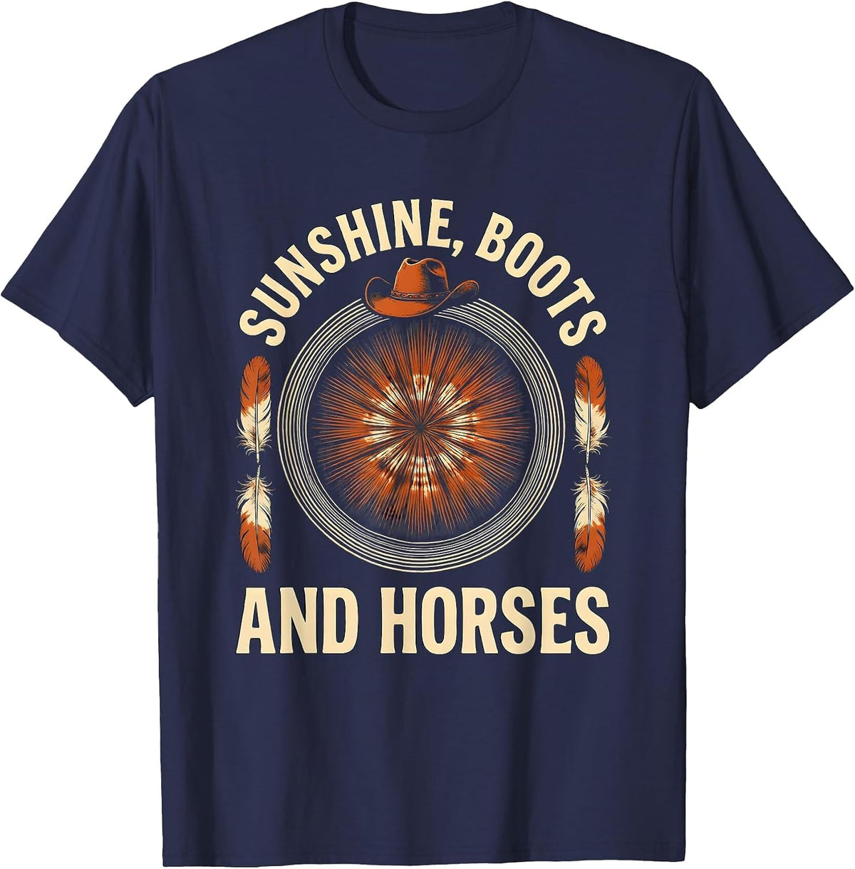 Men's Sunshine Boots and Horses Cowgirl Design T-Shirt - Navy Blue
