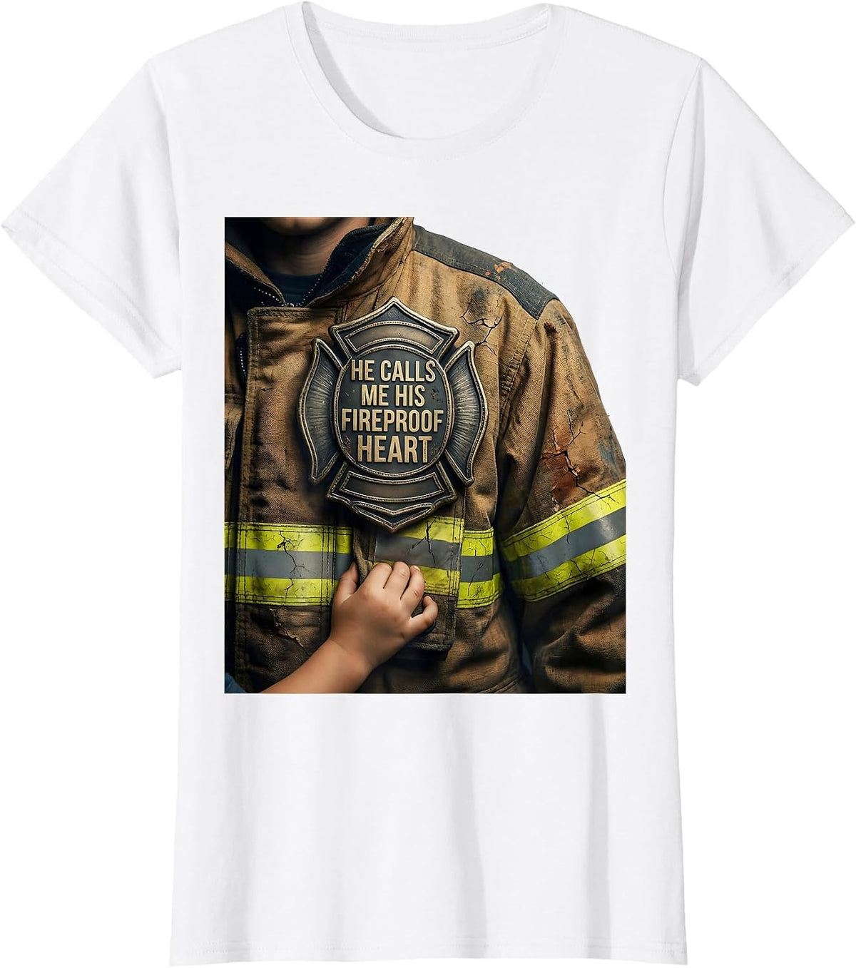 He Calls Me His Fireproof Heart Distressed Firefighter T-Shirt - White