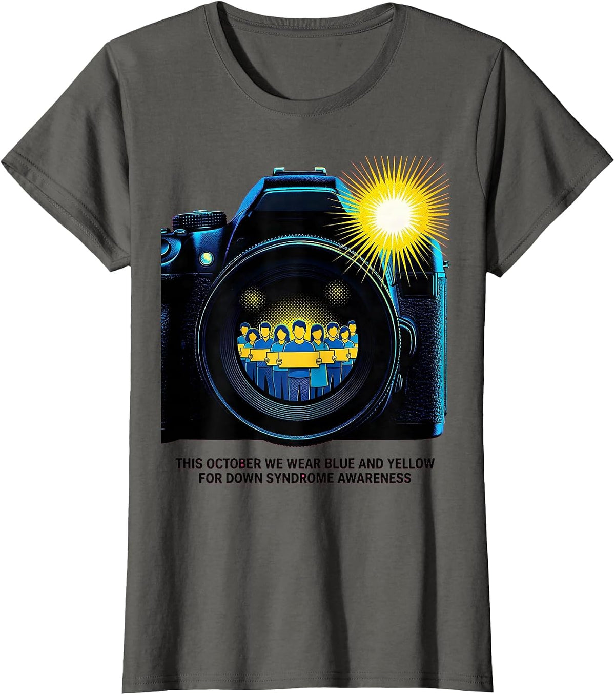 Women's This October We Wear Blue And Yellow Down Syndrome Awareness T-Shirt - Asphalt Grey