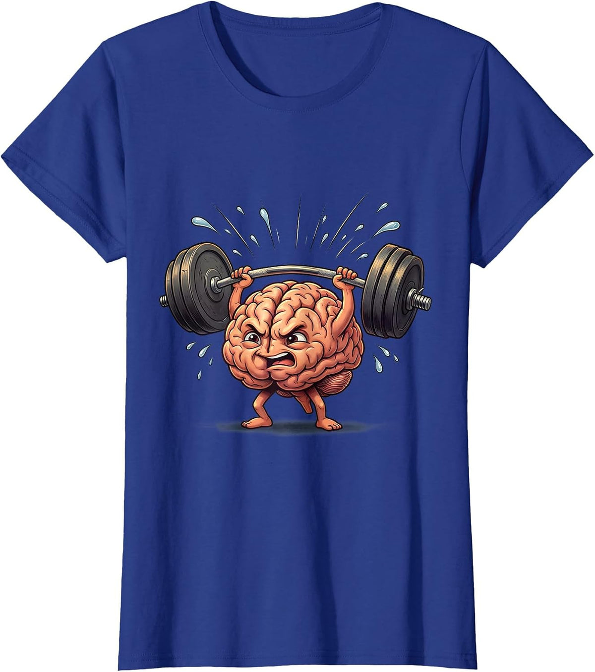 Women's Brain Lifting Weights Mental Health Graphic Tee T-Shirt - Royal Blue