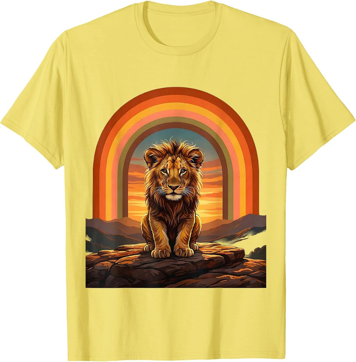 Men's Down Syndrome Awareness Bold Lion Cub Ledge Art T-Shirt - Lemon Yellow