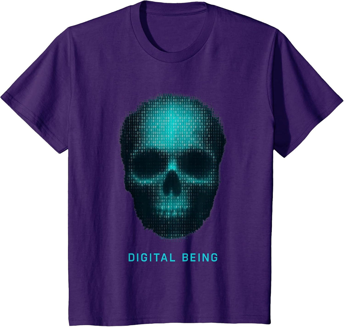 Digital Being Cyber Punk Skull Binary Code Programmer Hacker T-Shirt - Purple