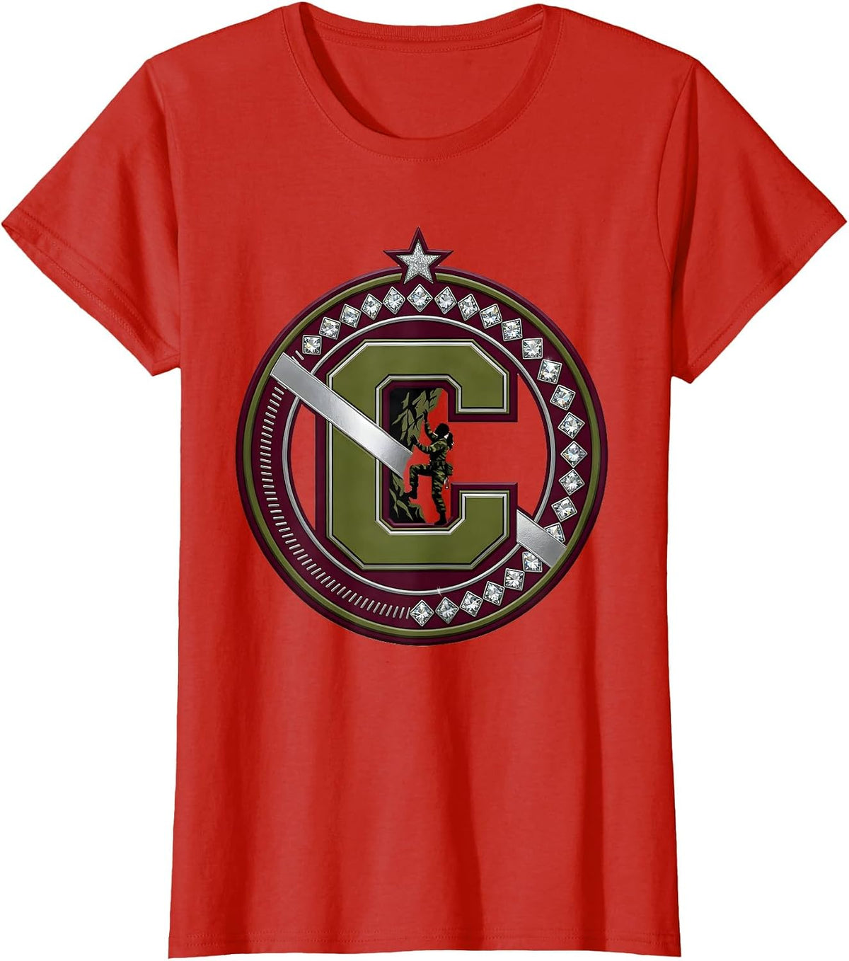 Camo Rock Climber Illustration Graphic Tee T-Shirt - Red