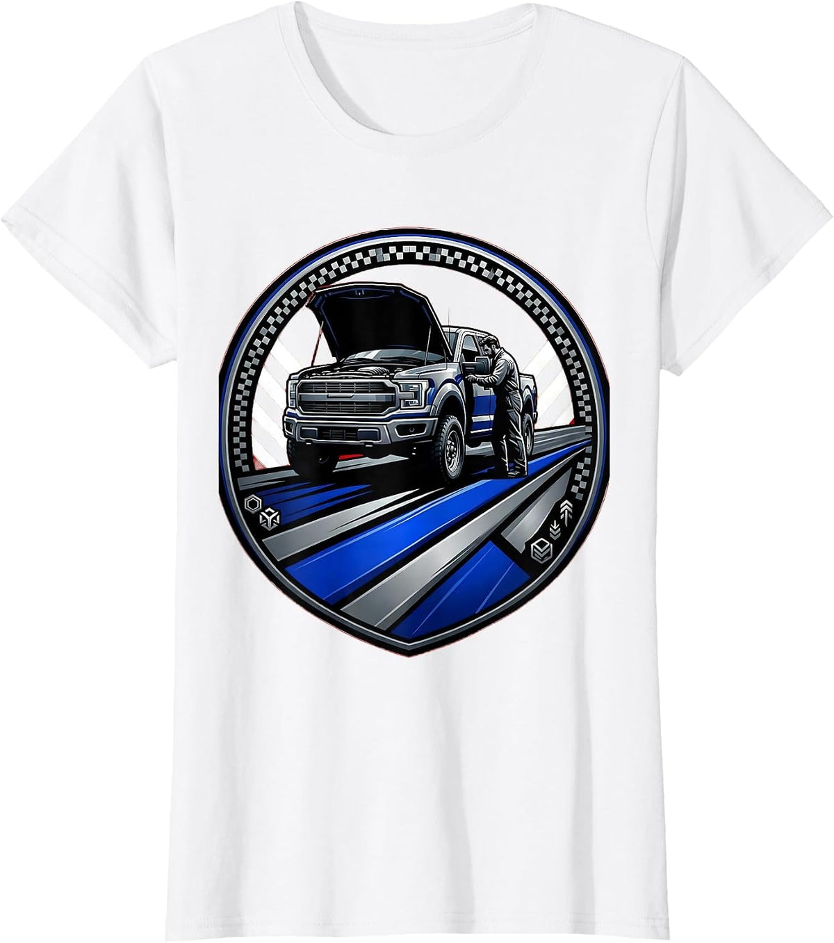 Women's Valley Forge Automotive Mechanic Under Truck Hood T-Shirt - White