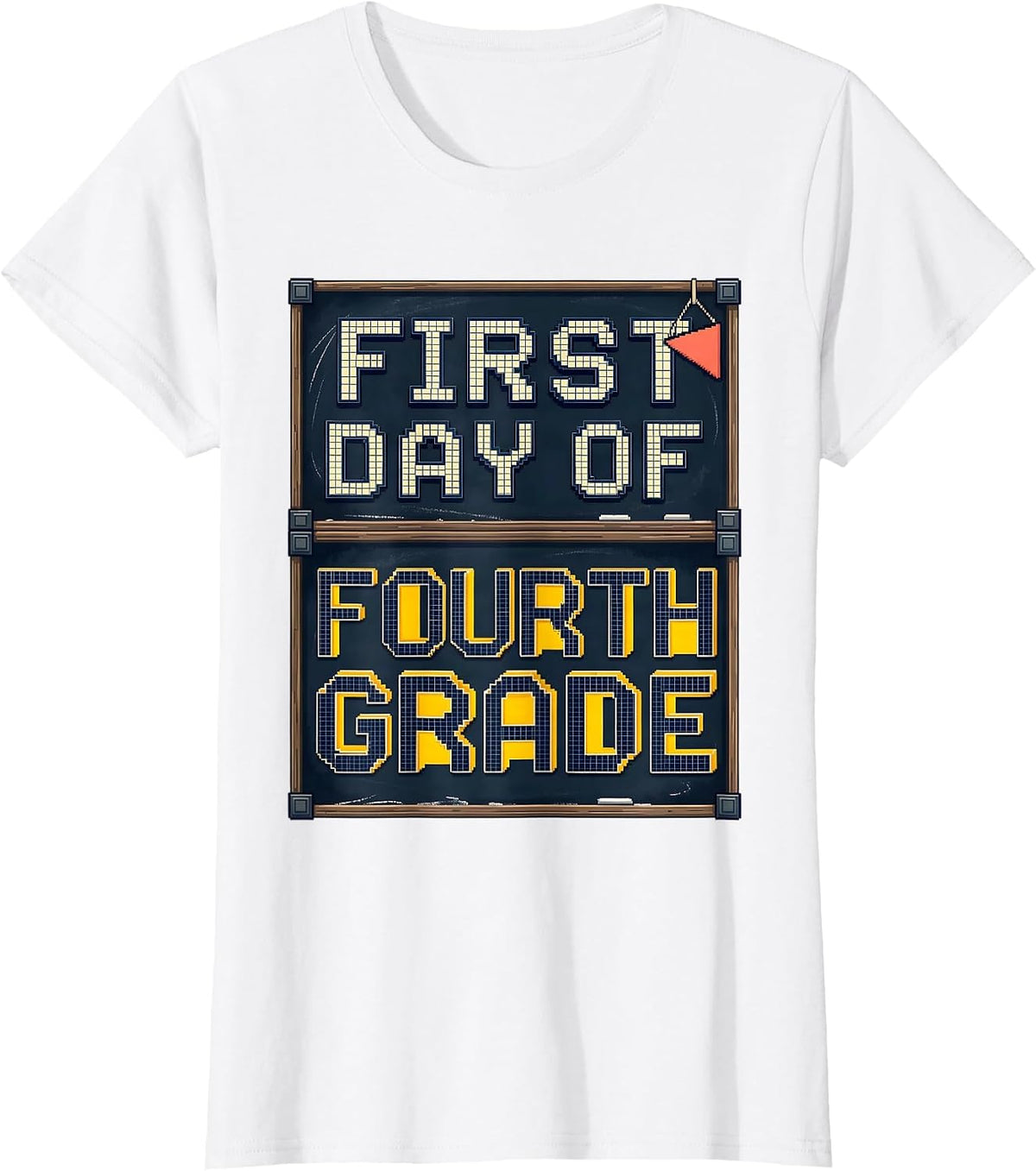 First Day Of Fourth Grade Retro Groovy Back To School Pixel T-Shirt - White