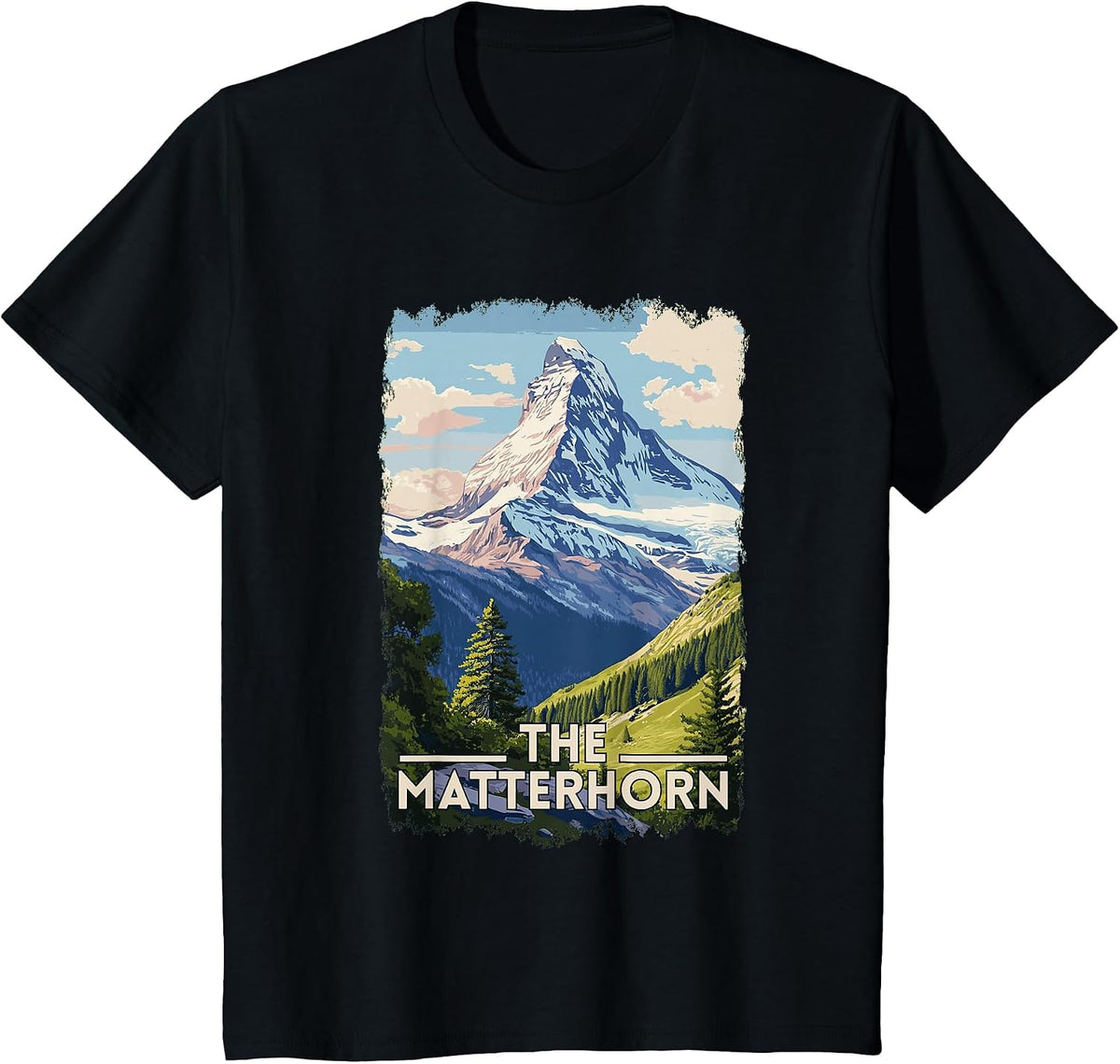 The Matterhorn Switzerland Italy Swiss Alps Retro Skiing T-Shirt - Black
