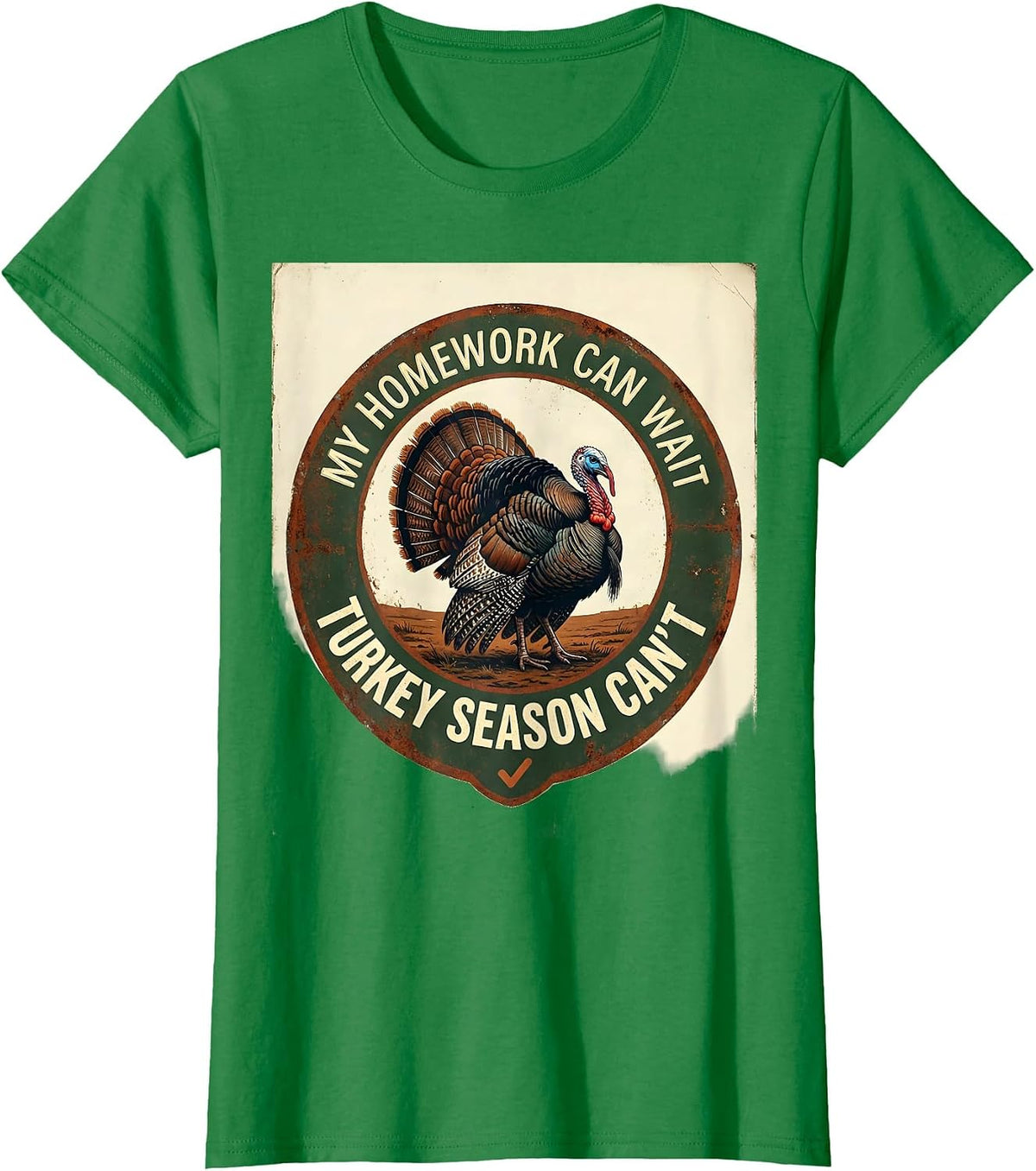 Women's My Homework Can Wait Turkey Season Can't Vintage T-Shirt - Kelly Green