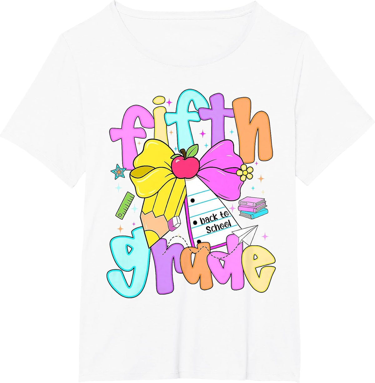 First Day of 5th Grade Shirt Girls Fifth Grade Back to School Tee T-Shirt - White