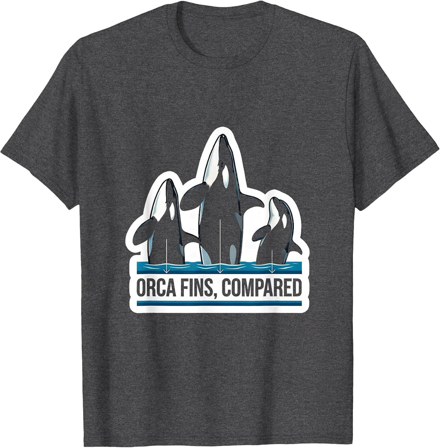 Men's Orca Fins Compared Cute Whale Dolphin Humor Ocean Wildlife T-Shirt - Dark Heather Grey