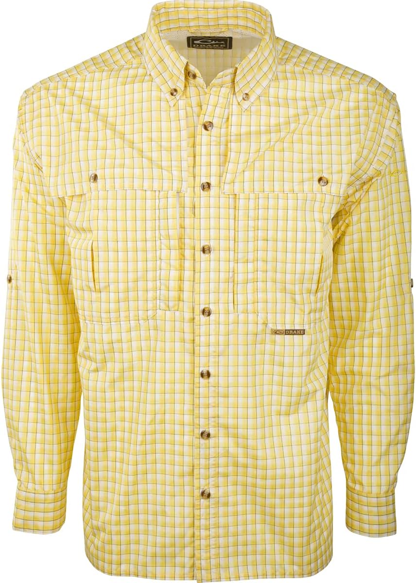 DRAKE Waterfowl Men's FeatherLite Plaid Wingshooter's Quick-Drying Moisture-Wicking Long Sleeve Shirt - Yellow Plaid