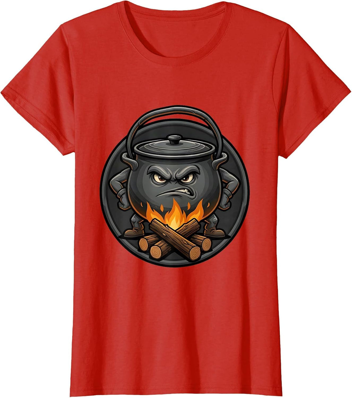 Women's Campfire Cast Iron Pot Outdoor Cooking Graphic T-Shirt - Red