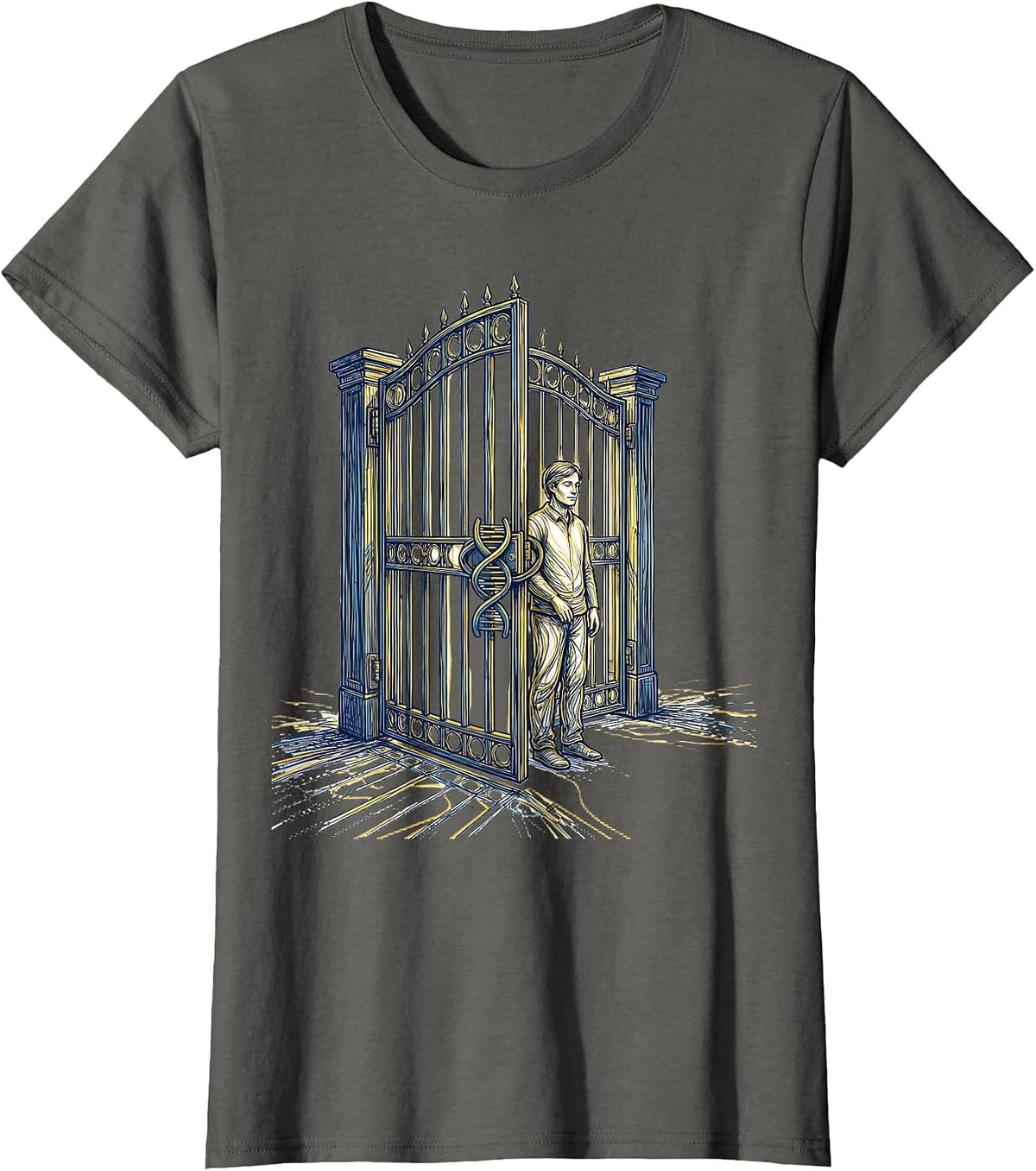 Women's Open Gate Chromosomal Loop Down Syndrome Awareness October T-Shirt - Asphalt Grey