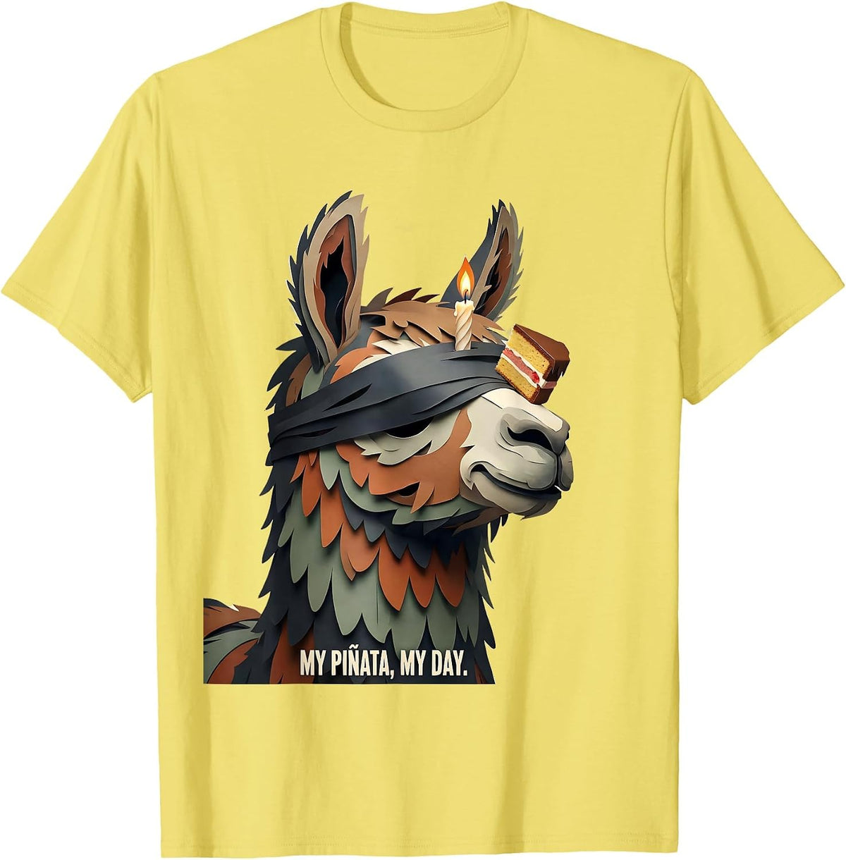 Men's My Piñata My Day Funny Llama Birthday Boy Party Meme T-Shirt - Lemon Yellow