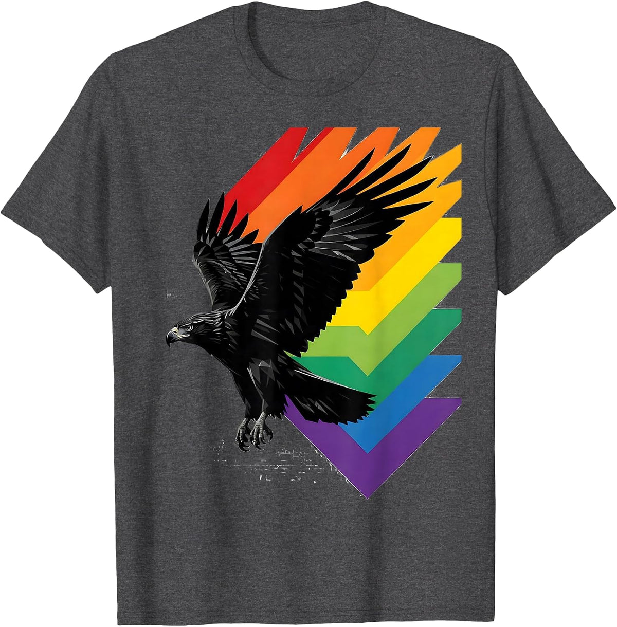 Rainbow Streak Diving Hawk Graphic Design T-Shirt - Dark Heather Grey