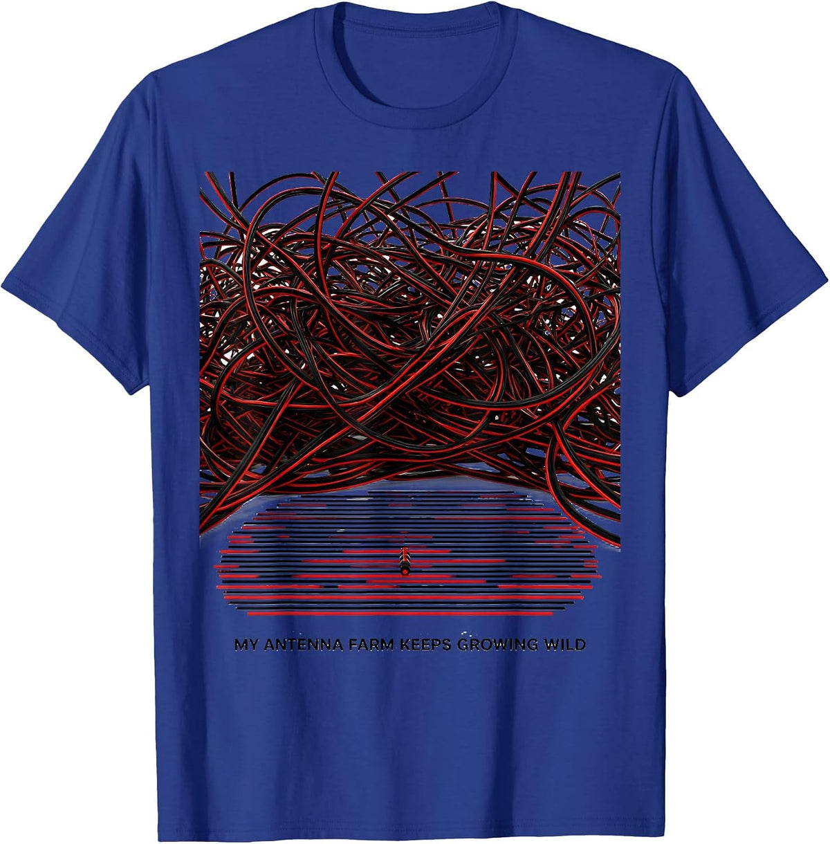 Men's My Antenna Farm Keeps Growing Wild Funny Ham Radio Operator T-Shirt - Royal Blue