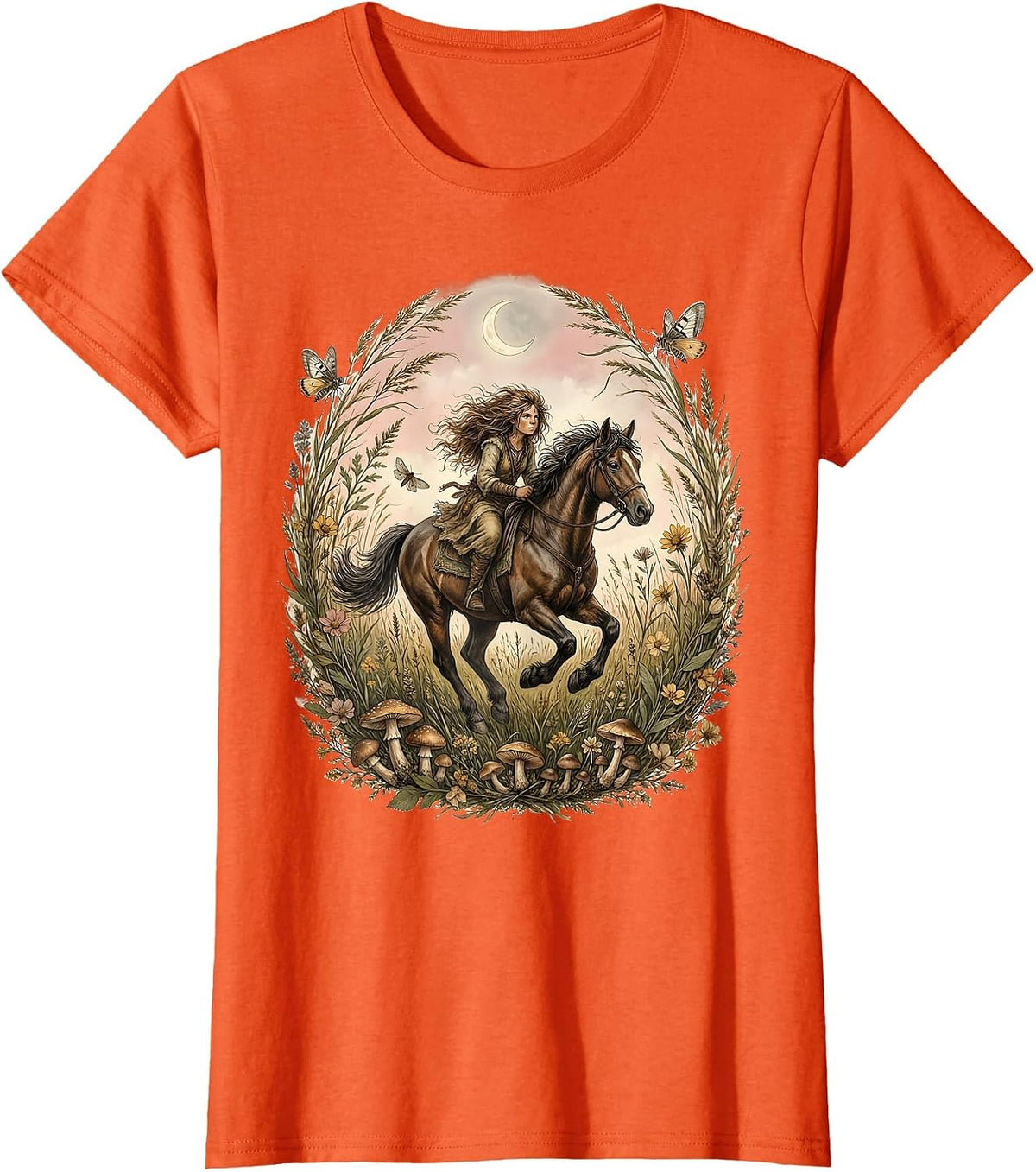 Bareback Gallop Through the Tall Grass Horse Rider T-Shirt - Orange