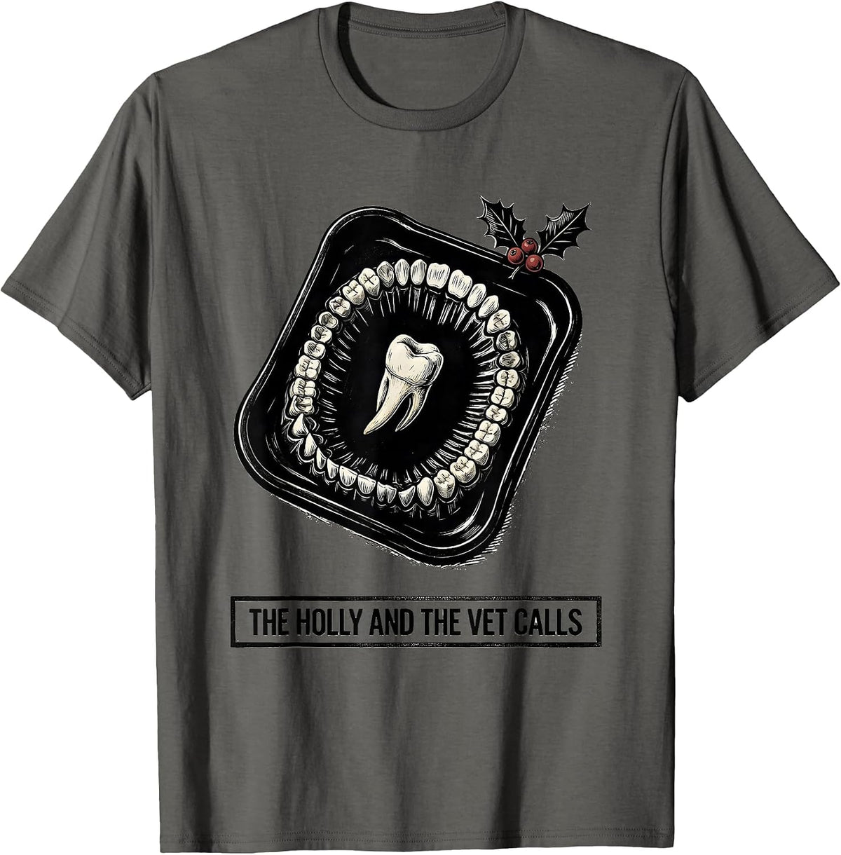 Men's The Holly And The Vet Calls Funny Veterinary Tech Christmas T-Shirt - Asphalt Grey